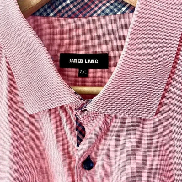 Jared Lang Red & White Small Gingham Print Button Down Flip Cuff Dress Shirt 2XL - Picture 3 of 10